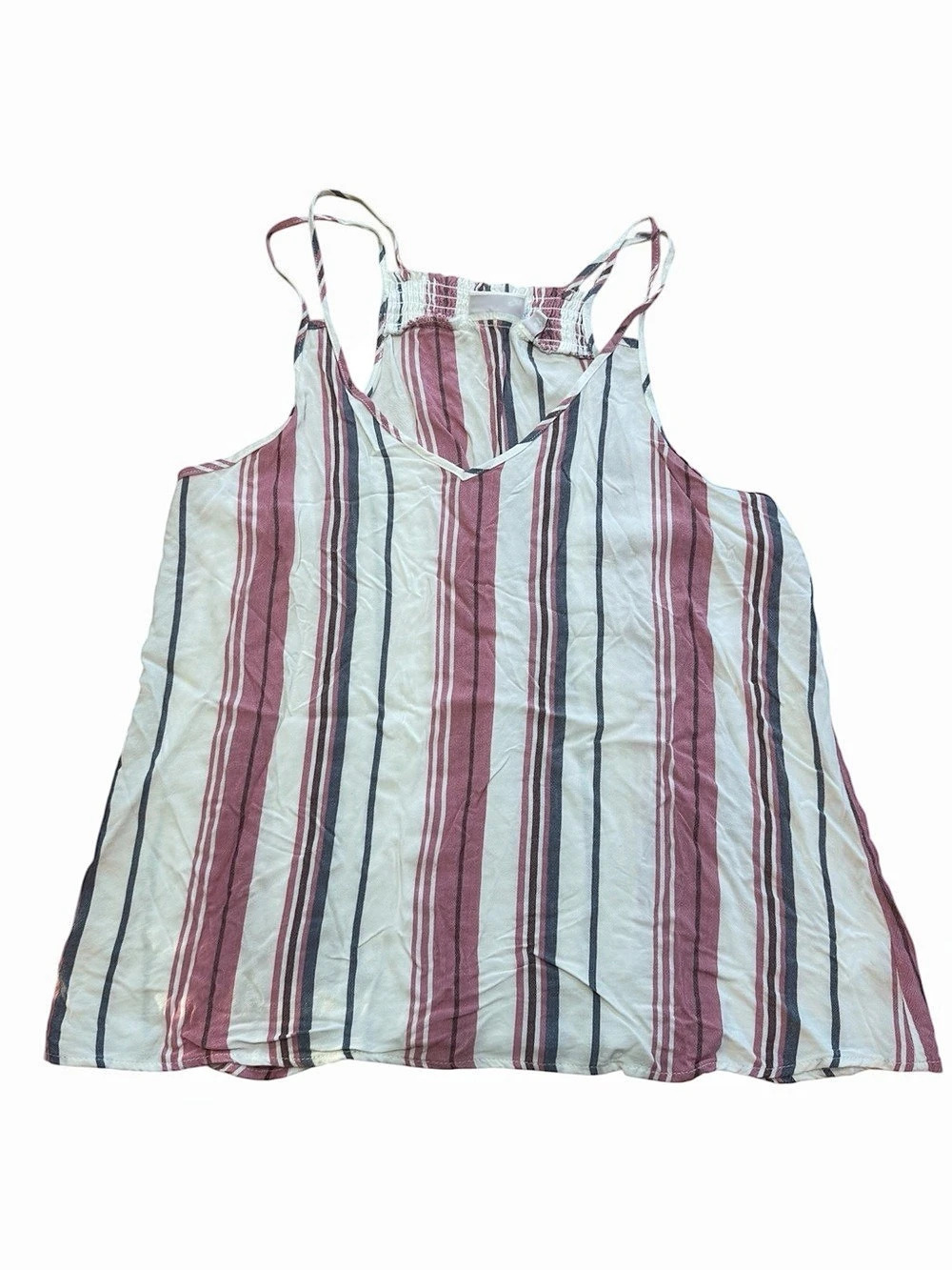 SO Striped Cami Tank Top Womens XL Pink White V-Neck Spaghetti Strap 100% Rayon